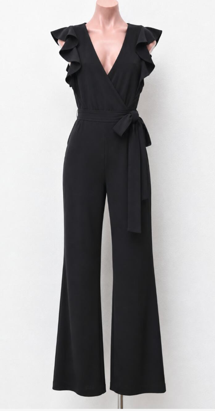 A.L.C. Wilder Black Wrap Flare Jumpsuit Womens 0